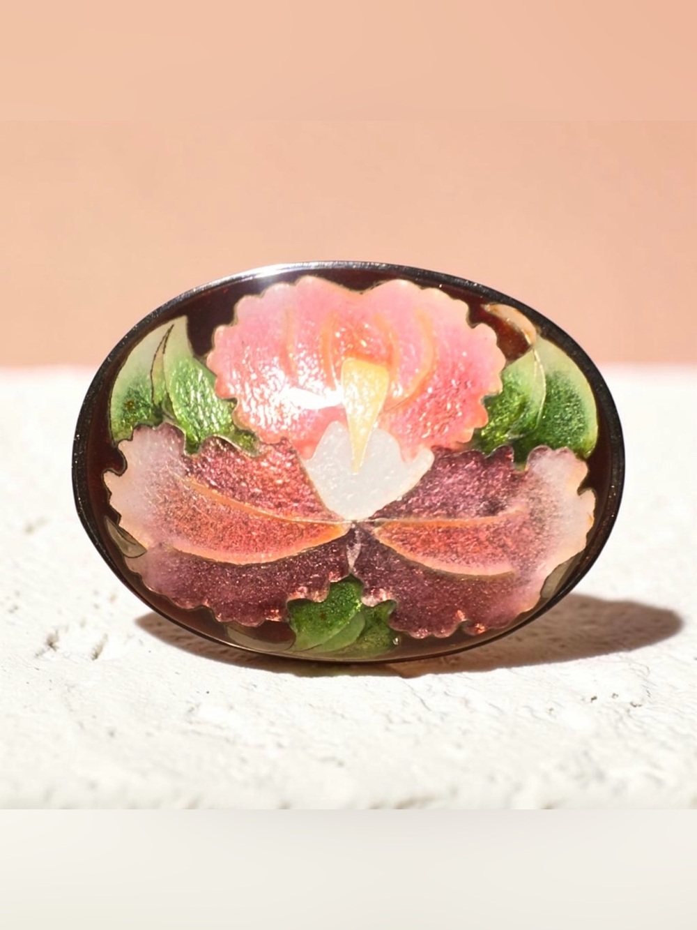 Vintage Japanese Cloisonne Pink Floral brooch